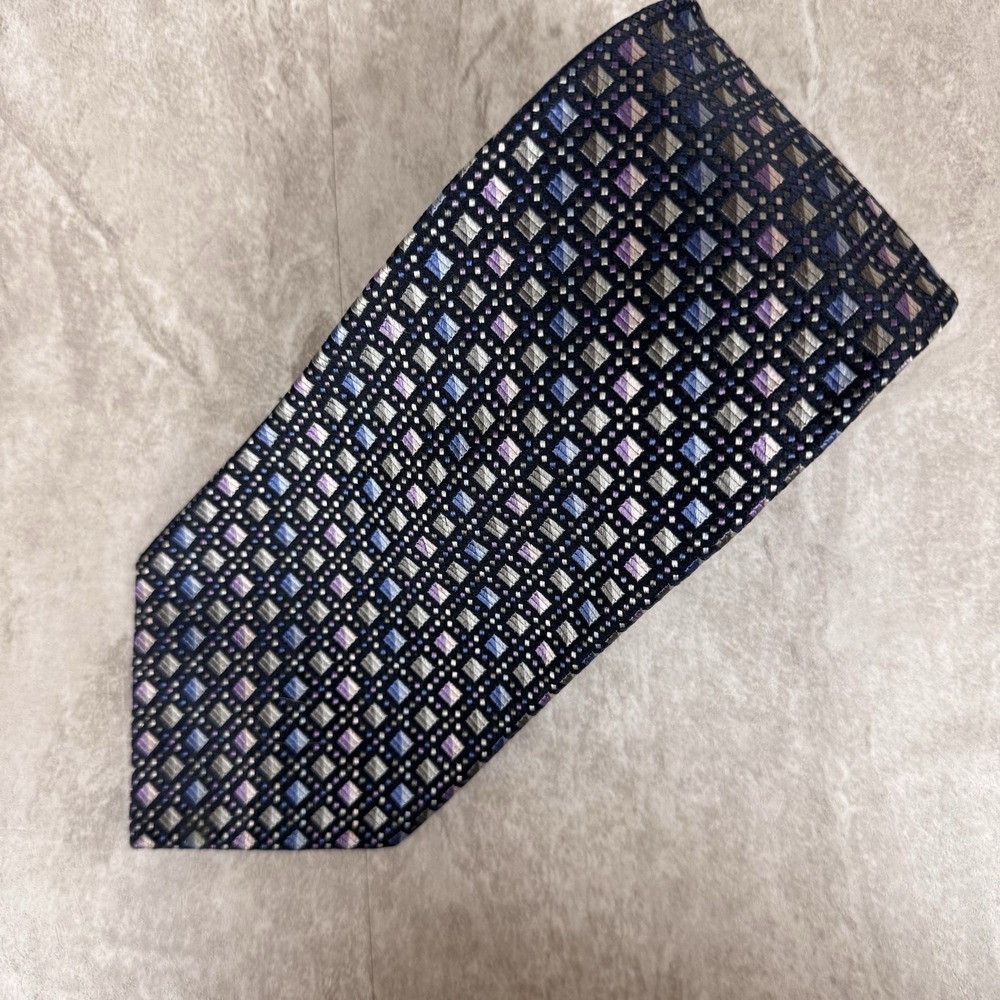 Bruno Piattelli Men's Tie Handmade‎ Purple & Black Geometric Design 100% Silk